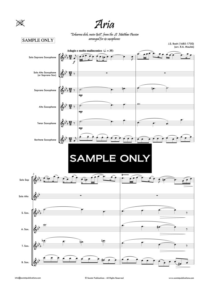 Aria ('Erbarme dich', St. Matthew Passion) - Saxtet Publications