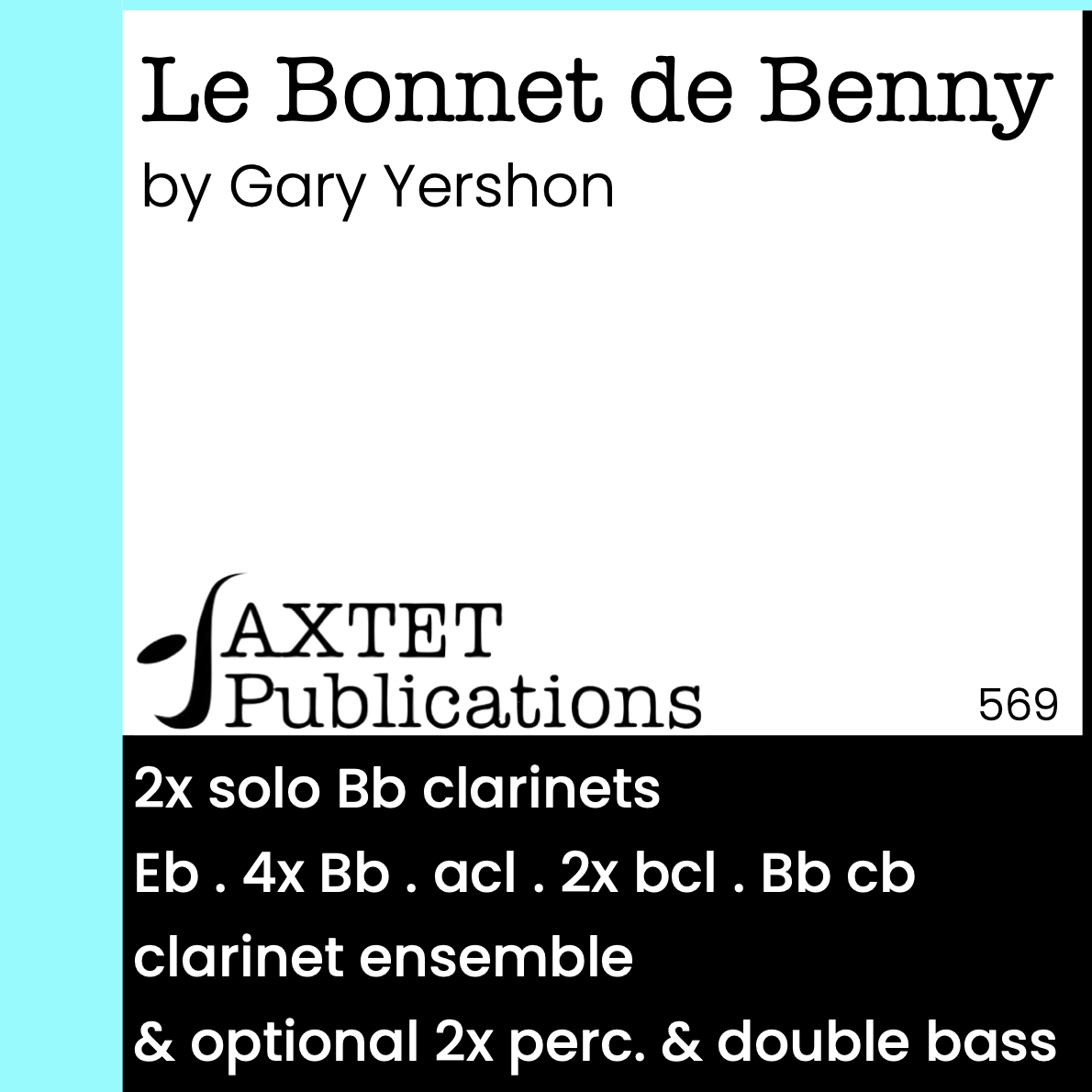 Cover 569 - Le Bonnet de Benny - Clarinet Ensemble